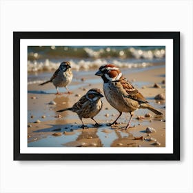 Beachy Sparrows Art Print