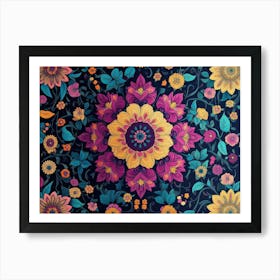 Multicolor Floral Seamless Pattern With Mandala Flowers 1 Art Print