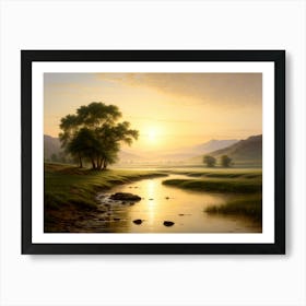 Sunrise Over A Stream Art Print