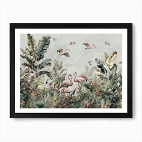 Flamingos In The Jungle Art Print