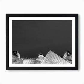 Black and White Louvre Pyramid At Night (Paris Series) Art Print