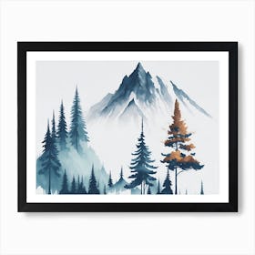 Mountain And Forest In Minimalist Watercolor Horizontal Composition 434 Art Print