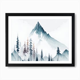 Mountain And Forest In Minimalist Watercolor Horizontal Composition 120 Art Print