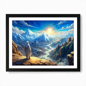 Man In A Robe Standing On A Mountain Peak Art Print