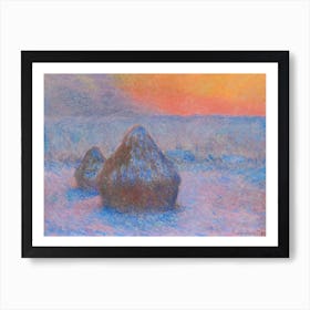 Stacks Of Wheat, Sunset, Snow Effect (1890–1891), Claude Monet Art Print