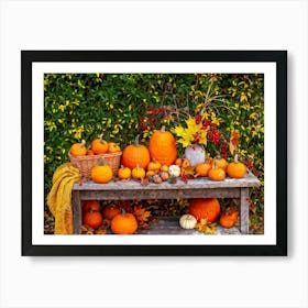 Autumnal Still Life Composition Featuring A Wooden Table Set In A Rustic Garden During The Golden Ho (5) Art Print