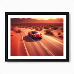 Red Sports Car On Desert Road Art Print