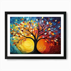 Vibrant Colorful Tree with Hanging Branches Abstract 3d Art Print