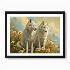 Floral Animal Illustration Arctic Wolf 4 Art Print