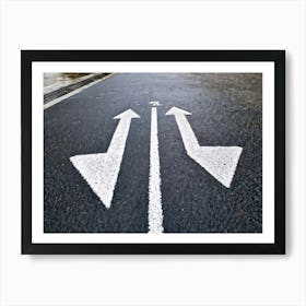 Chalk Drawn Directional Arrows And Markings Bold And Simple On An Aged Sidewalk Surface Partially (7) Art Print