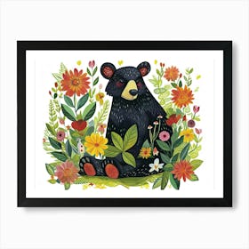 Little Floral Black Bear 4 Art Print