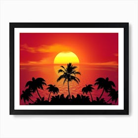 Sunset With Palm Trees Art Print