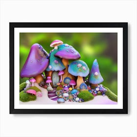 Blue Mushroom Garden Art Print