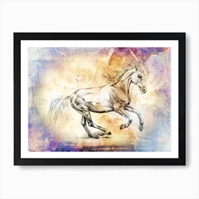 Horse Drawing Art Illustration In A Photomontage Style 58 Art Print