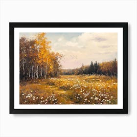 Autumn Wildflower Field Landscape Painting, Vintage Fall Country Field Print, Moody Oil Painting, Wall Art Print, Nature Art Print