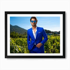 A Fashionable Businessman In A Playful Summer Setting His Sunglasses Reflecting The Mountain Filled (4) Art Print