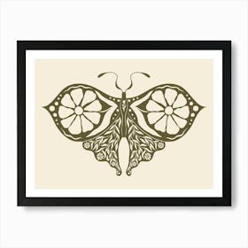 Folk Art Moth 05 - Woodland Green Art Print