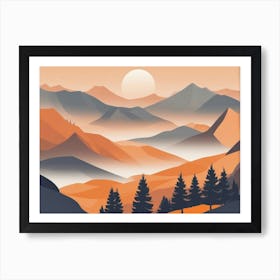 Misty mountains horizontal background in orange tone 35 Art Print