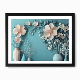 3d Simple Floral Painting Light Blue 1 Art Print