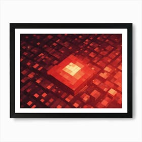 Abstract Image Of A Red, Glowing Cube, Surrounded By Smaller Red Cubes Art Print