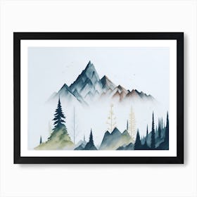 Mountain And Forest In Minimalist Watercolor Horizontal Composition 136 Art Print