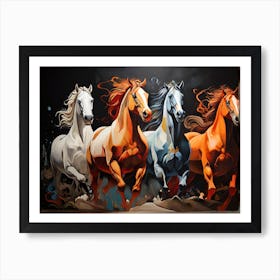 Horses galloping in a field. 4 Art Print