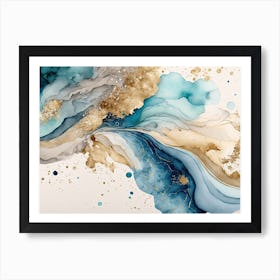 Blue Gold Marble Abstract 4 Art Print