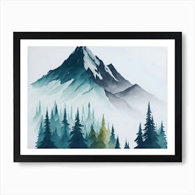 Mountain And Forest In Minimalist Watercolor Horizontal Composition 364 Art Print