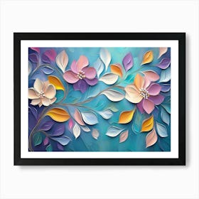 Multicolor 3d Flower With Leaves Painting Art Print