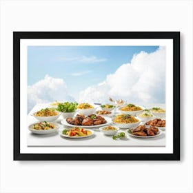 Assorted Indian And Asian Healthy Dishes Including A Fresh Salad Chicken Masala Vegetable Rice An Art Print