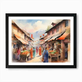 Asian Market Paintings Art Print Art Print