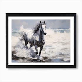 A Horse Oil Painting In Punalu U Beach Hawaii, Usa, Landscape 4 Art Print