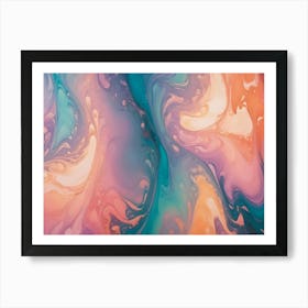 Abstract Image Of Swirling, Iridescent Colors In Shades Of Blue, Teal, Purple, Orange, And Yellow 3 Art Print