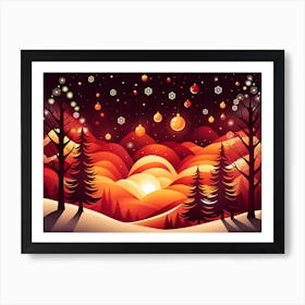Christmas red Winter Landscape In The Mountains, Christmas days, Christmas concept art, Christmas vector art, Vector Art, Christmas art, Christmas, Christmas trees 2 Art Print