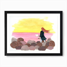 At The Coast Pink & Yellow Art Print