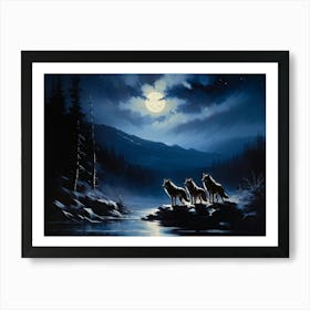 A Pack Of Wolves Silhouetted Under A Full Moon Their Howls Amalgamating With The Wailing Wind Amid (4) Art Print