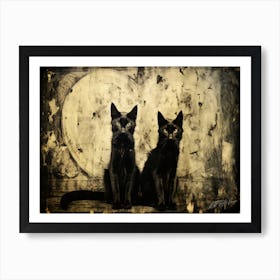 Antique Black Cats - Two Vintage Cats Art Print