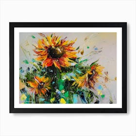 Sunflowers Trio Art Oil Painting Art Print