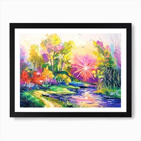 Dawn at the lake Art Print