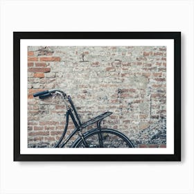 Old Bicycle Against Brick Wall Art Print