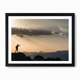 Silhouette Of A Mountain Climber Art Print