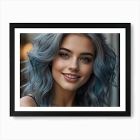 Portrait Of A Young Woman With Blue Hair Art Print