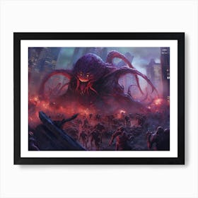 Colossal alien monster invading a night city Art Print