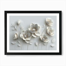 3d Art With Simple Floral Painting Light Gray 2 Art Print