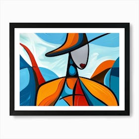 Abstract Woman In Blue Hat Art Print