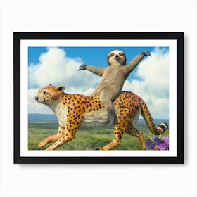 Sloth Cheetah Romance Yee-Ha! Art Print