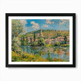 Village Waterside Tranquility Painting Inspired By Paul Cezanne Art Print