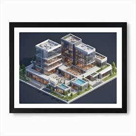 A 3d Illustration Of Modern Buildings In An Isometric Perspective Art Print