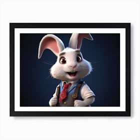 A cute and fluffy white rabbit with big ears and a tie. Art Print