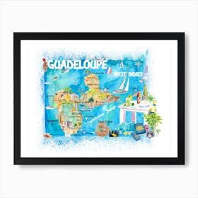 Guadeloupe West Indies Illustrated Travel Map With Roads And Highlights Art Print